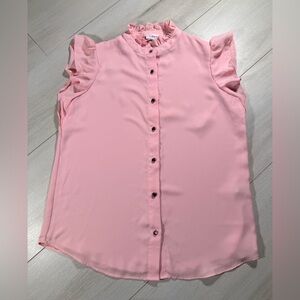 Calvin Klein Sleeveless Blouse Light Pink Ruffled High Neckline Size XS